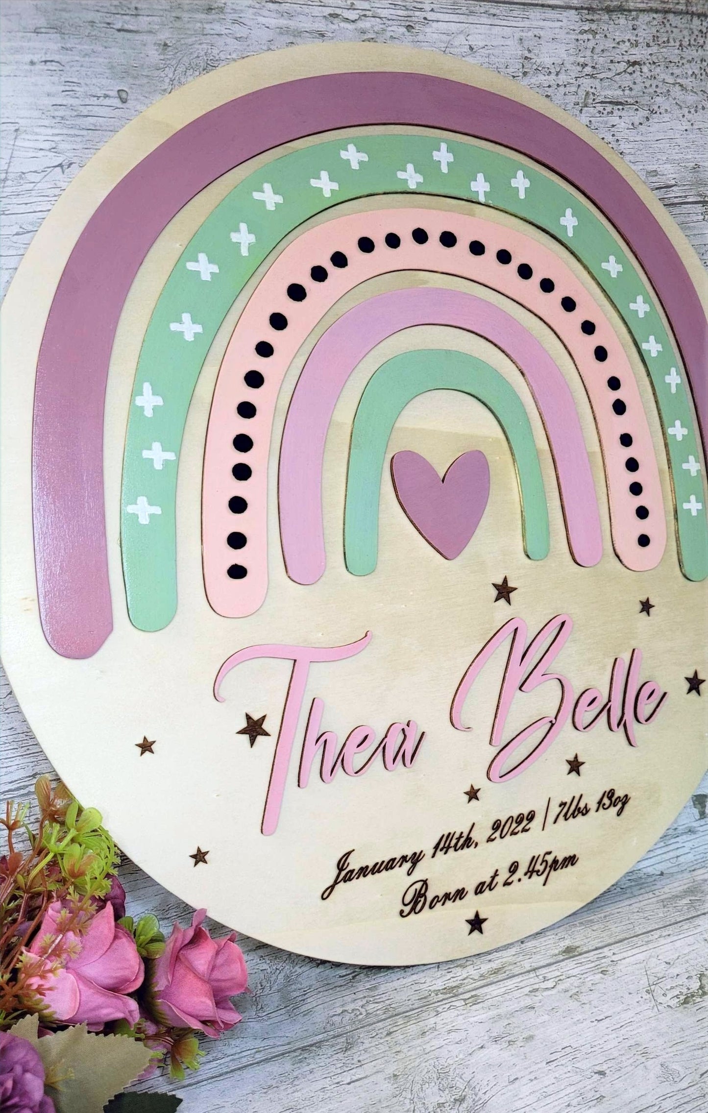 Nursery Rainbow Name Sign With Metrics