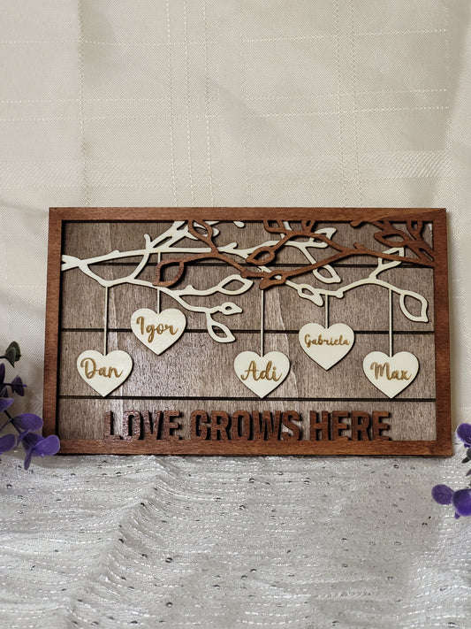 Family Members Hanging Hearts, Family tree decor frame