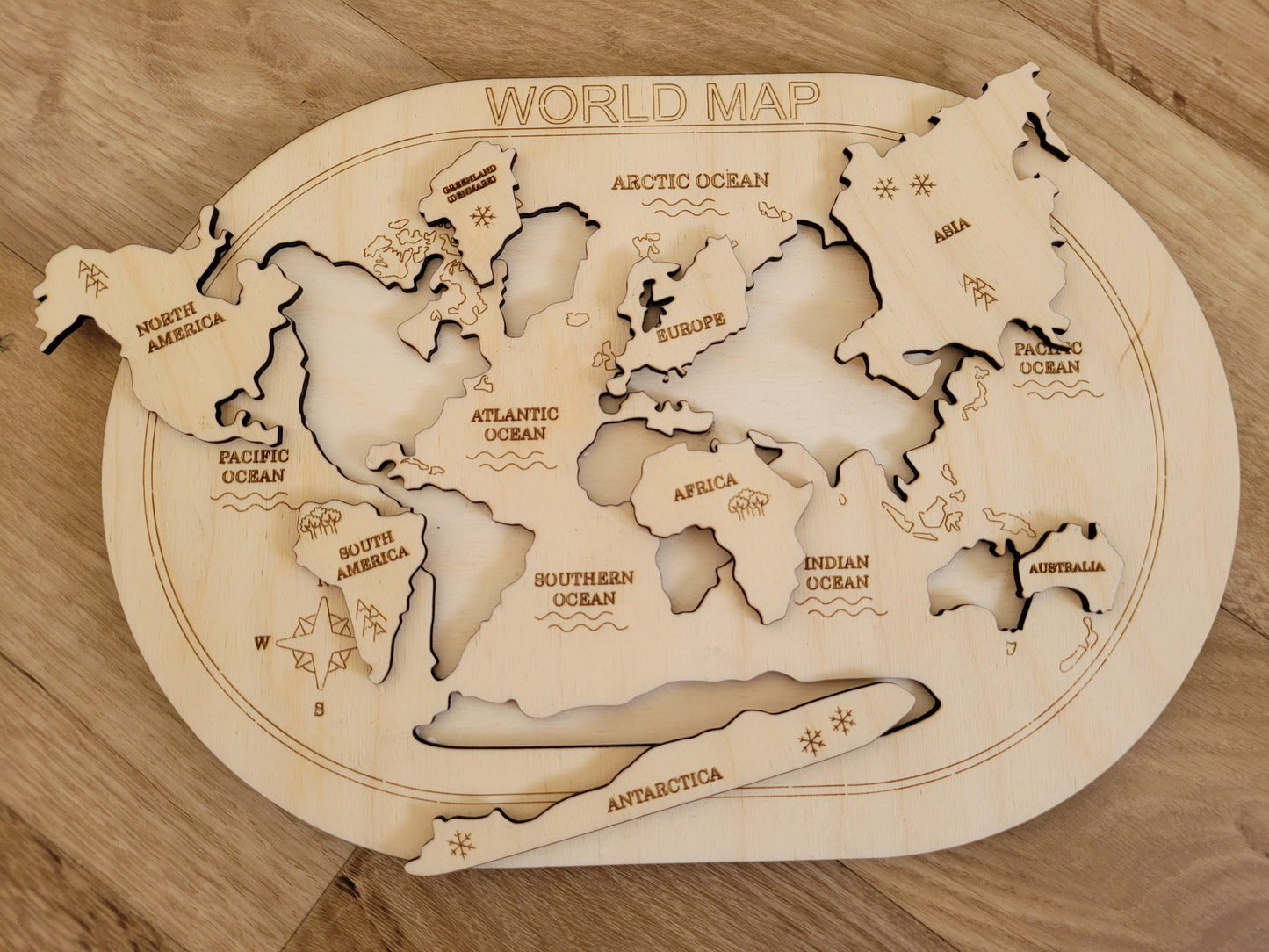 Handmade Wooden World Map Puzzle for kids