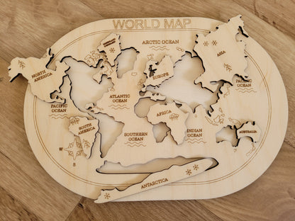 Handmade Wooden World Map Puzzle for kids