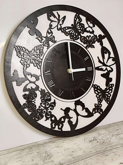 Wooden Butterfly Clock "Black & White"