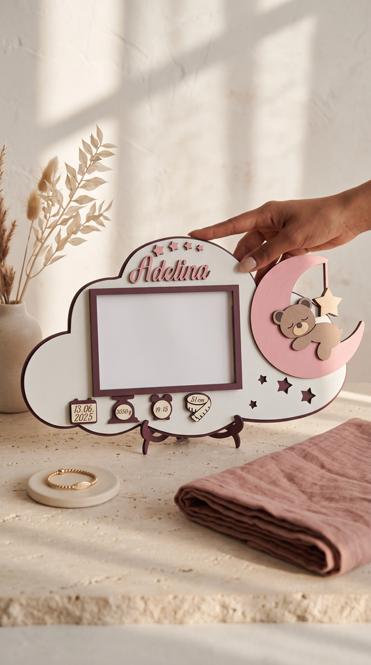 Personalised Wooden Baby Photo Frame with Birth Details