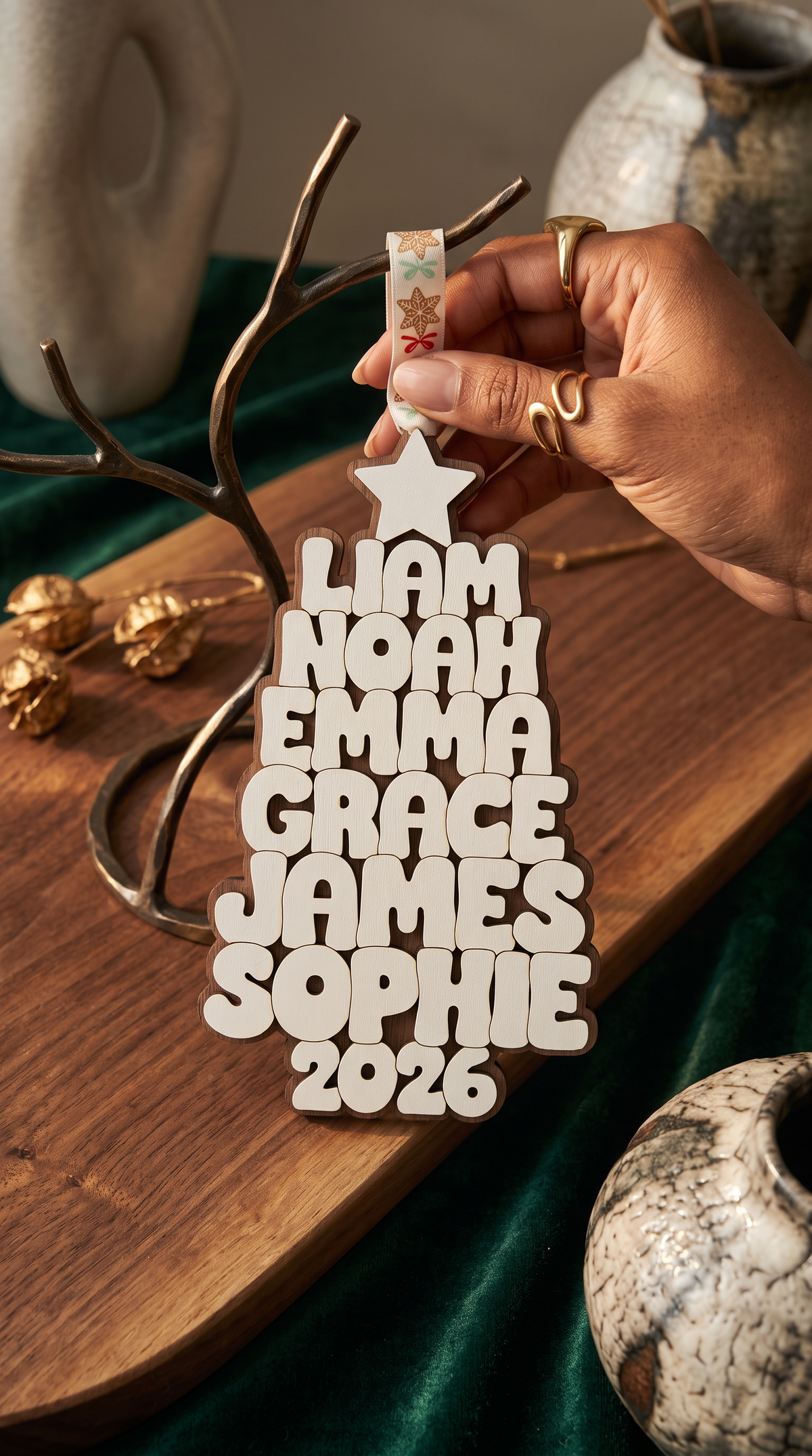 Personalised Family Names Christmas Tree Ornament – Wooden Keepsake