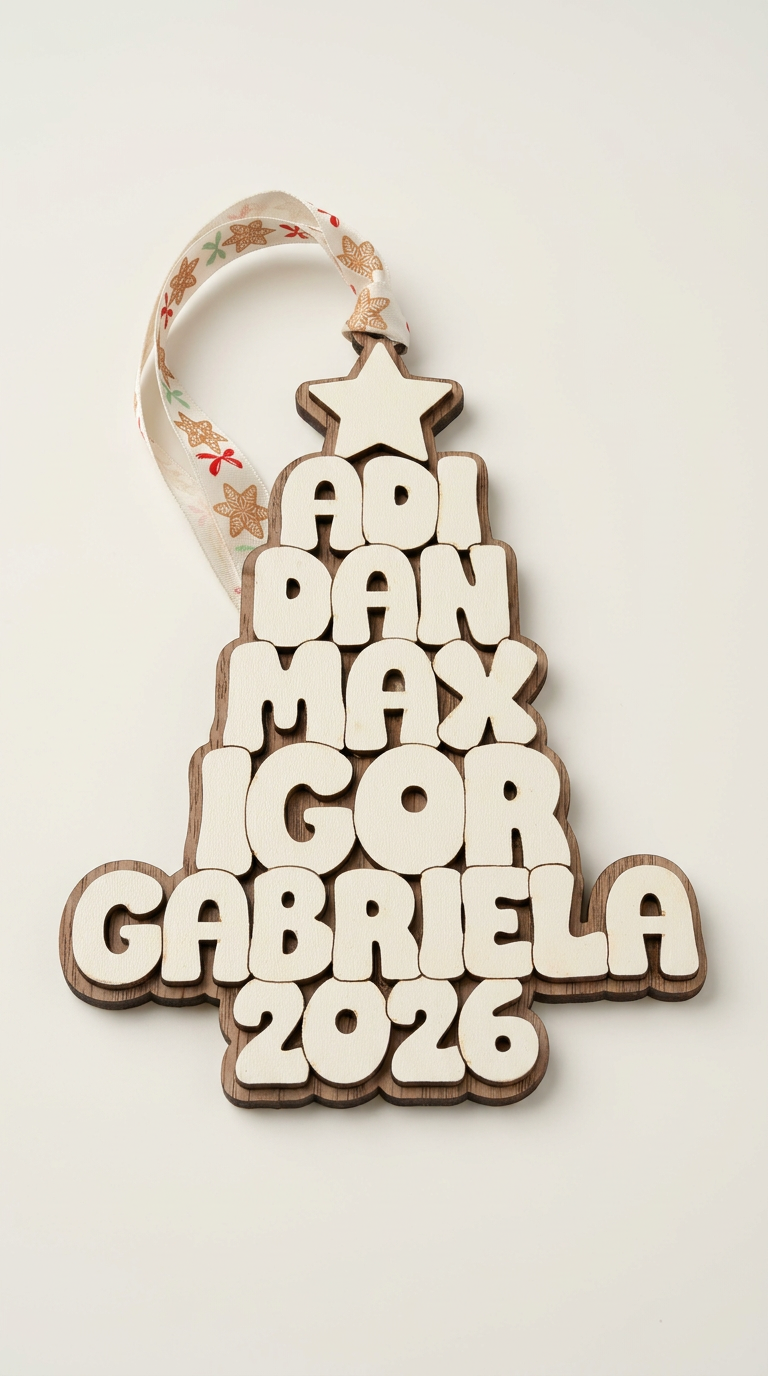 Personalised Family Names Christmas Tree Ornament – Wooden Keepsake