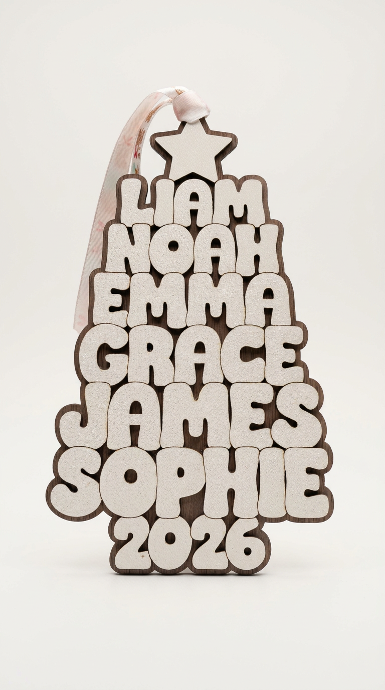 Personalised Family Names Christmas Tree Ornament – Wooden Keepsake