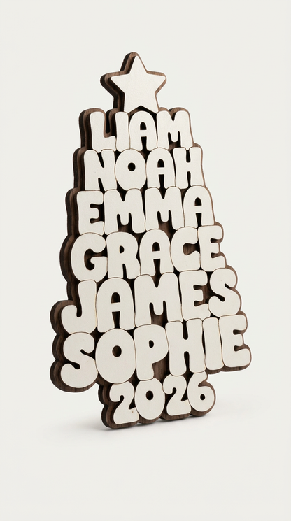Personalised Family Names Christmas Tree Ornament – Wooden Keepsake