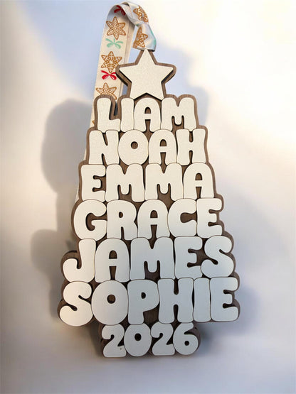 Personalised Family Names Christmas Tree Ornament – Wooden Keepsake