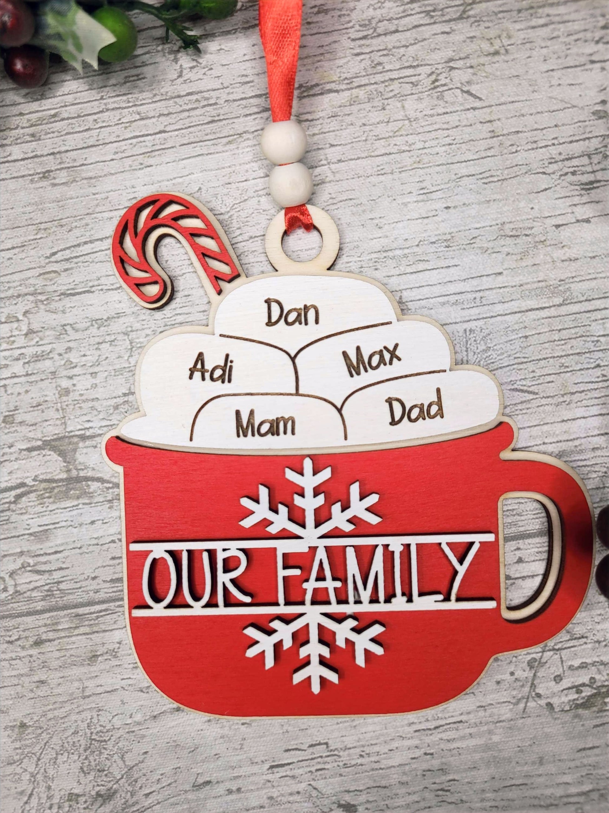 Christmas Tree Decoration Hot Chocolate | Personalisable Up To Six Names