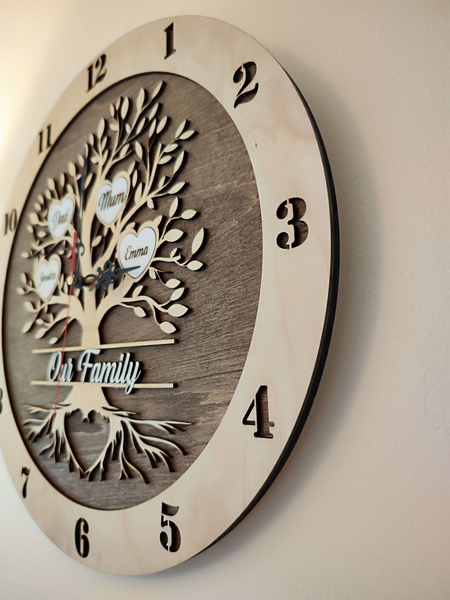 Personalised Wooden Wall Clock "Family Tree"