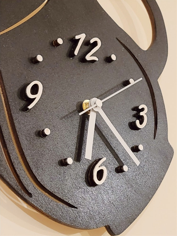 Wooden wall kitchen clock "Kettle & cup" handmade