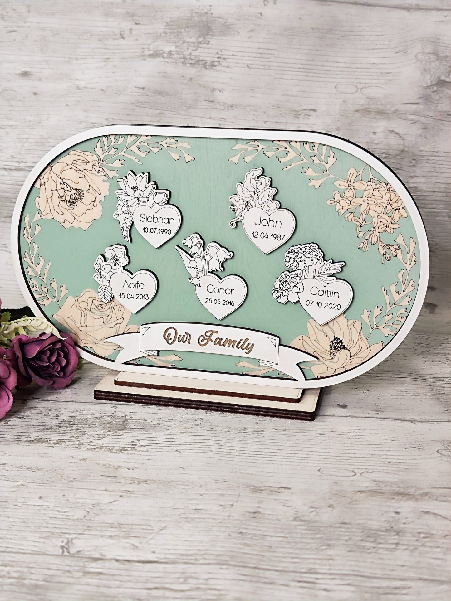 Birth Month Flower Family Signs / Ornament, Family Tree