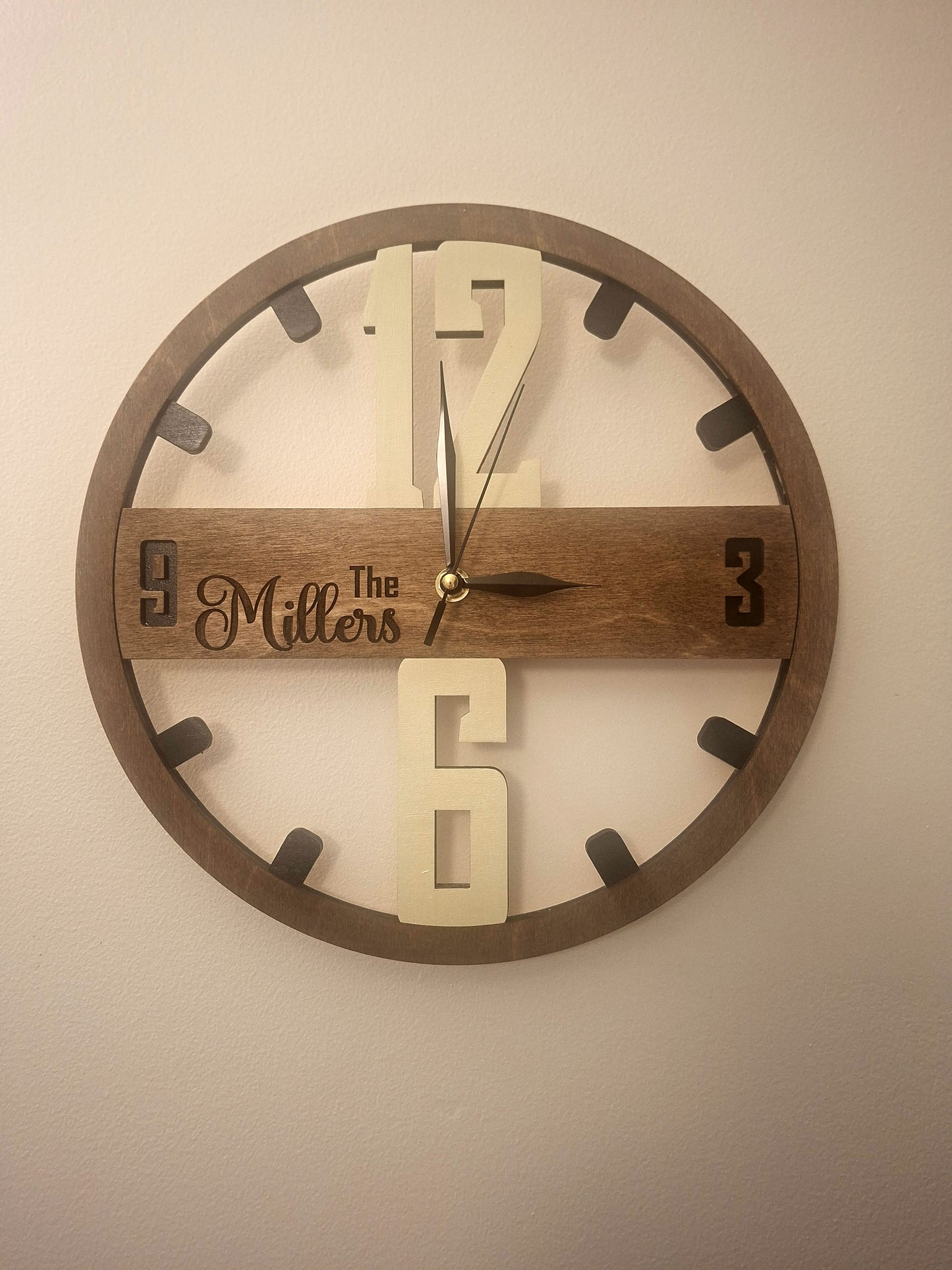 Personalised Wooden Wall Clock - Custom Family Name Rustic Home Décor