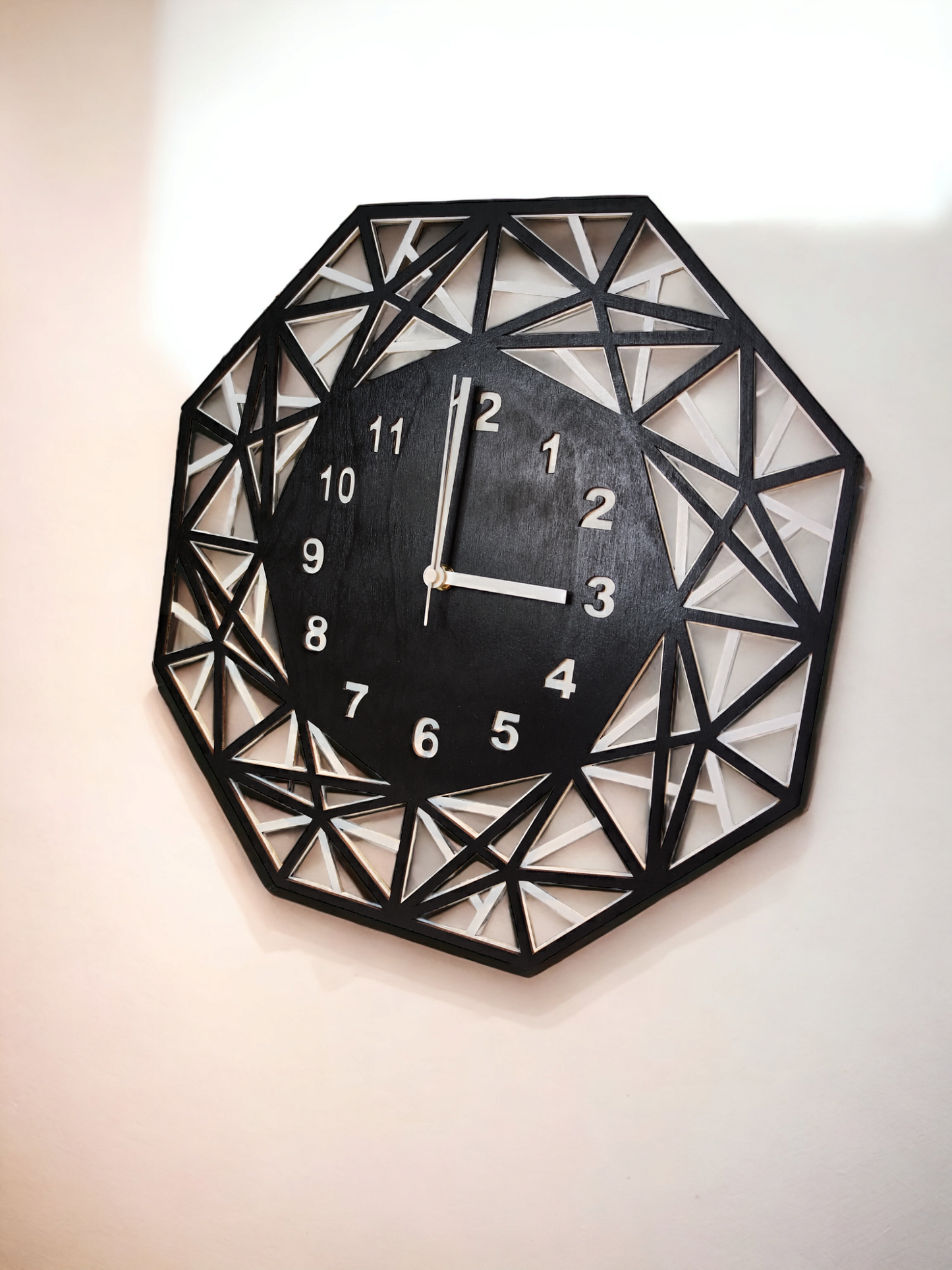 Wooden Wall Clock "Black&White" Geometric Design