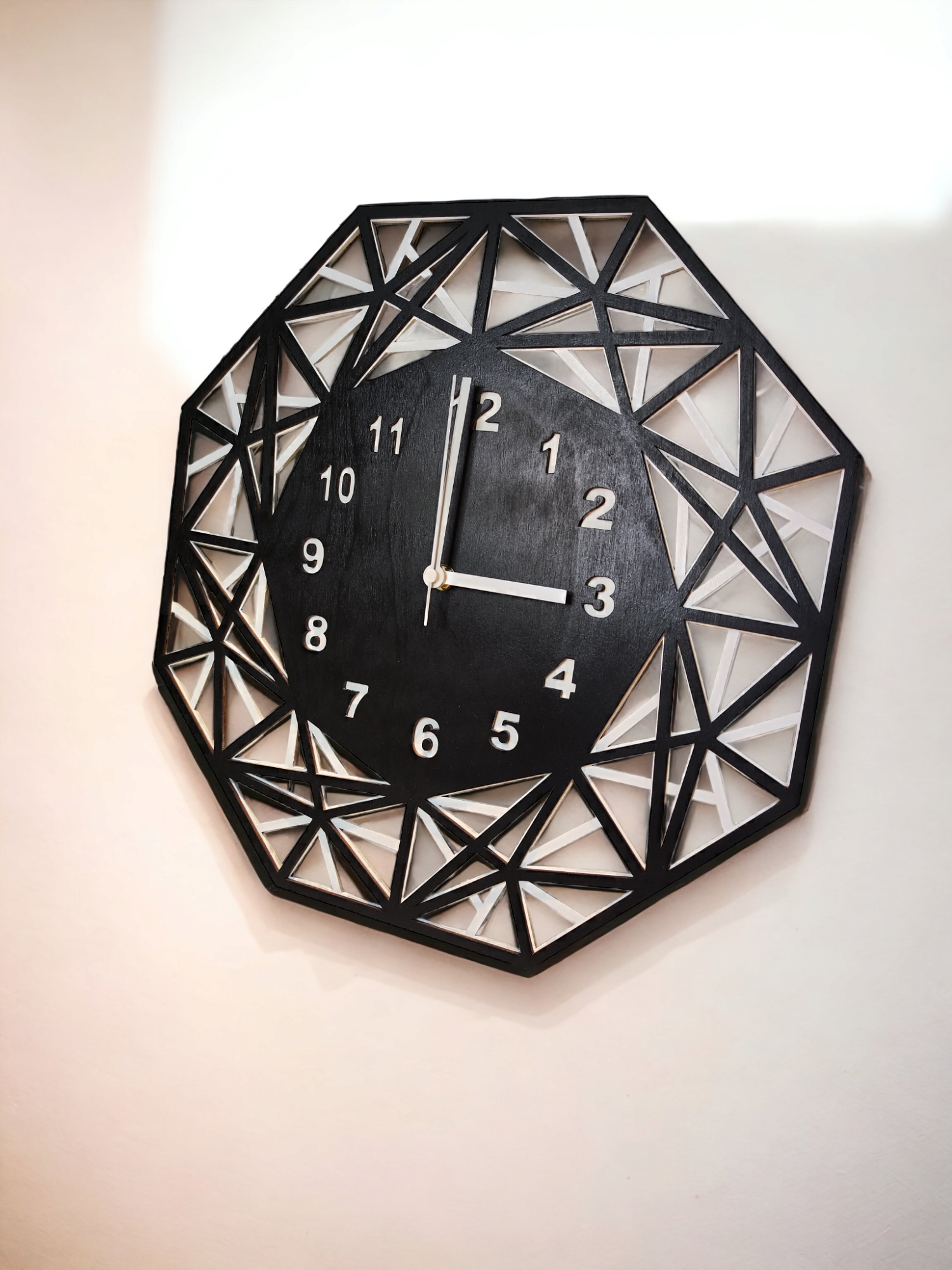 Wooden Wall Clock "Black&White" Geometric Design
