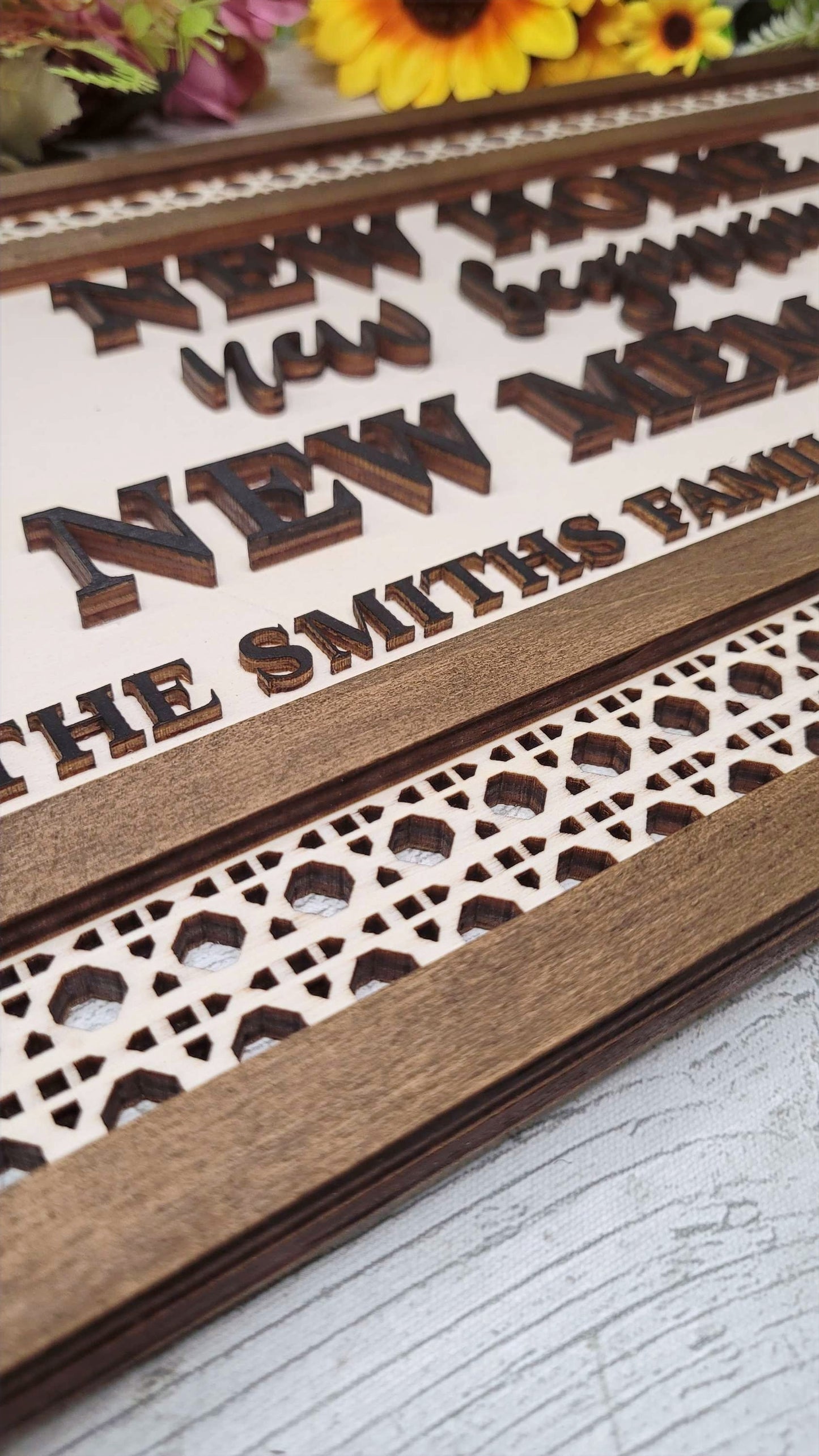 New Home Sign, Rattan Design, Personalised