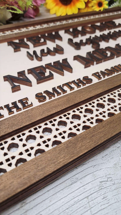 New Home Sign, Rattan Design, Personalised