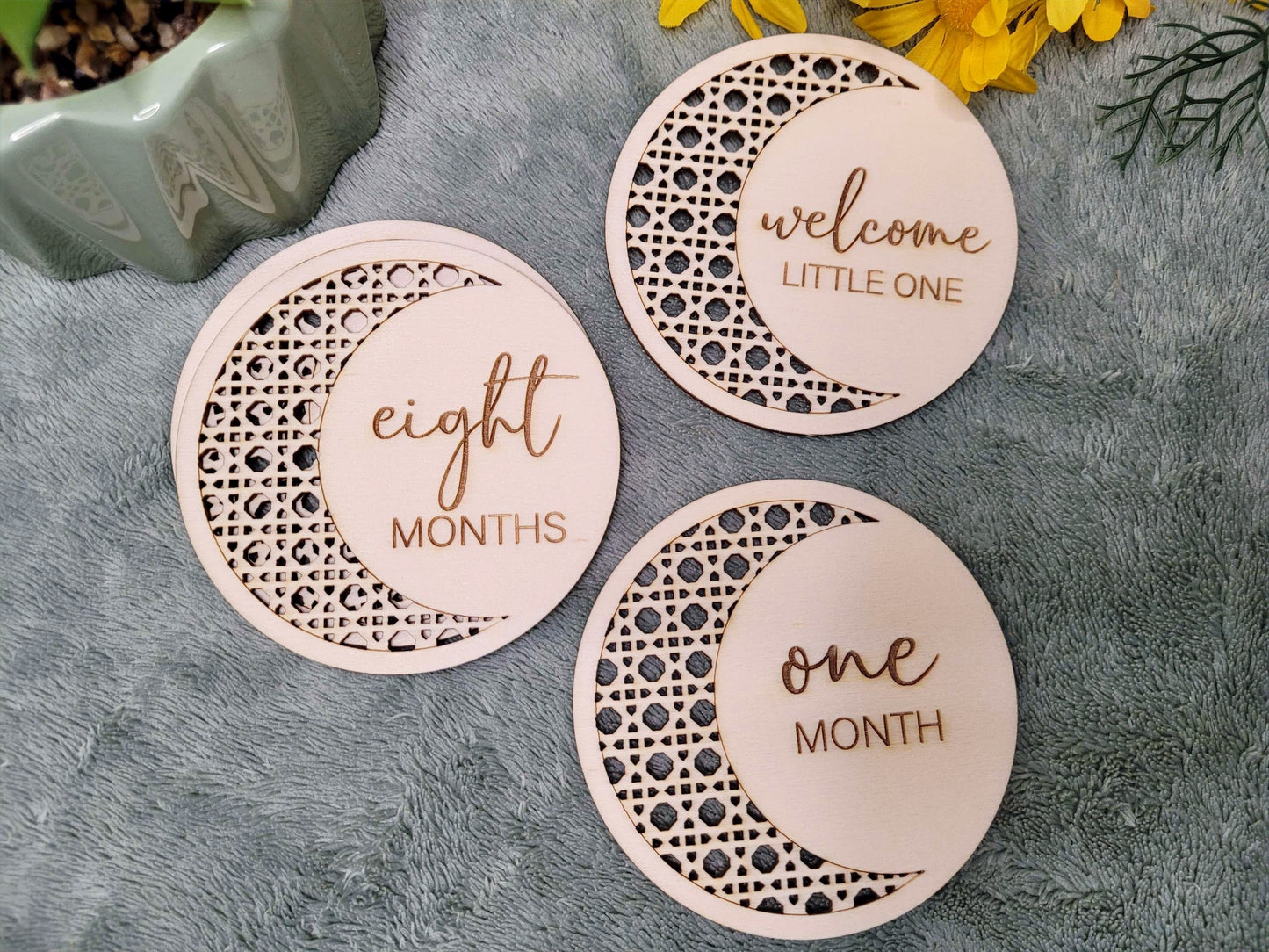 Wooden Baby Monthly Milestone Circles 1 Month to One Year Rattan design