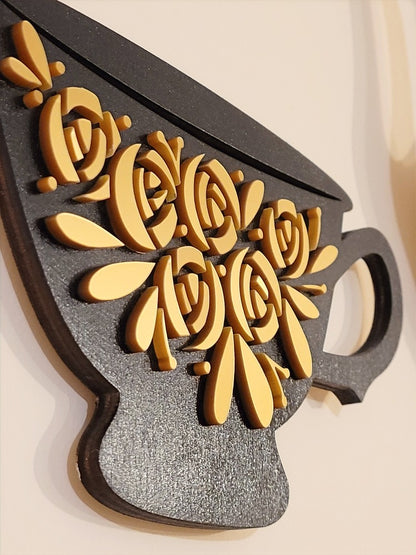 Wall kitchen clock "Floral kettle and cup"