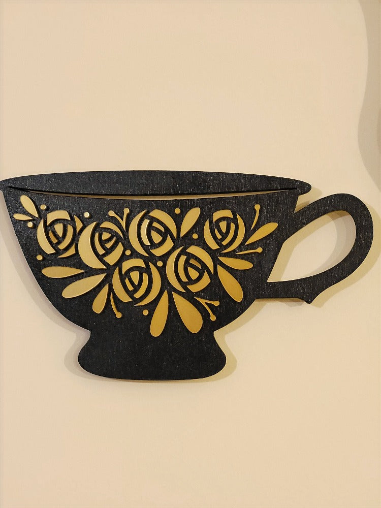 Wall kitchen clock "Floral kettle and cup"