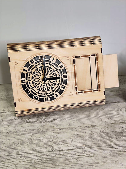 Wooden Table Clock With Photo Frame