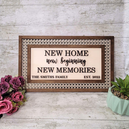 New Home Sign, Rattan Design, Personalised