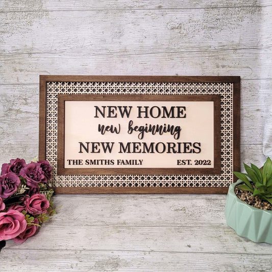 New Home Sign, Rattan Design, Personalised