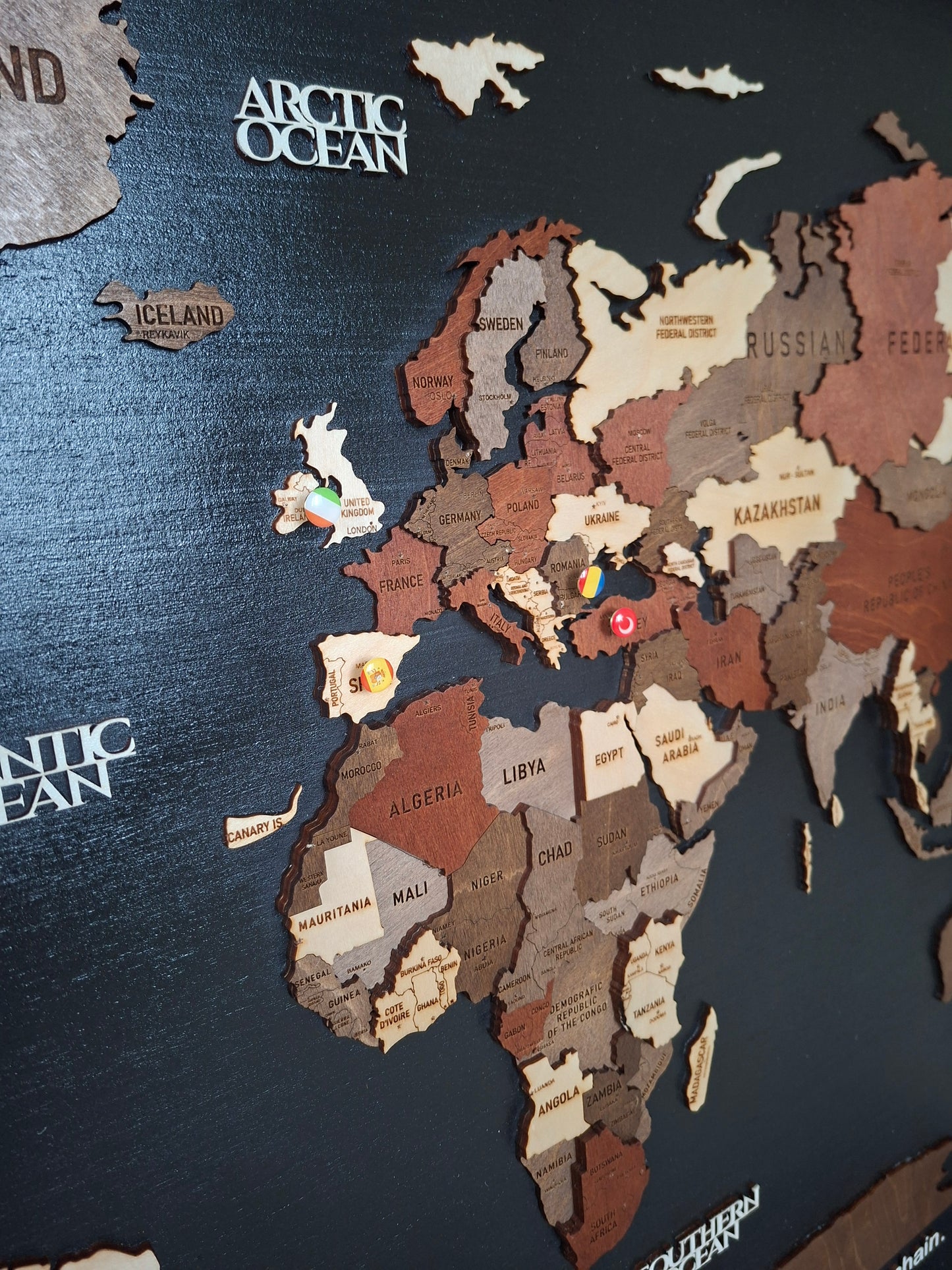 Wooden 3D World Map with Pins