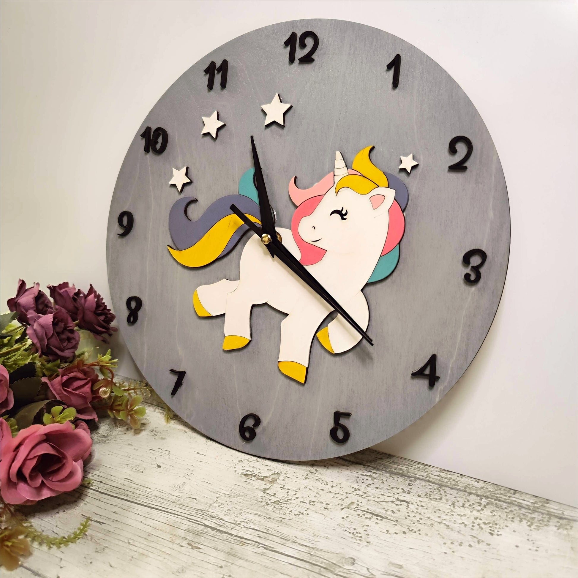 Kids Wooden Wall Clock "Unicorn"