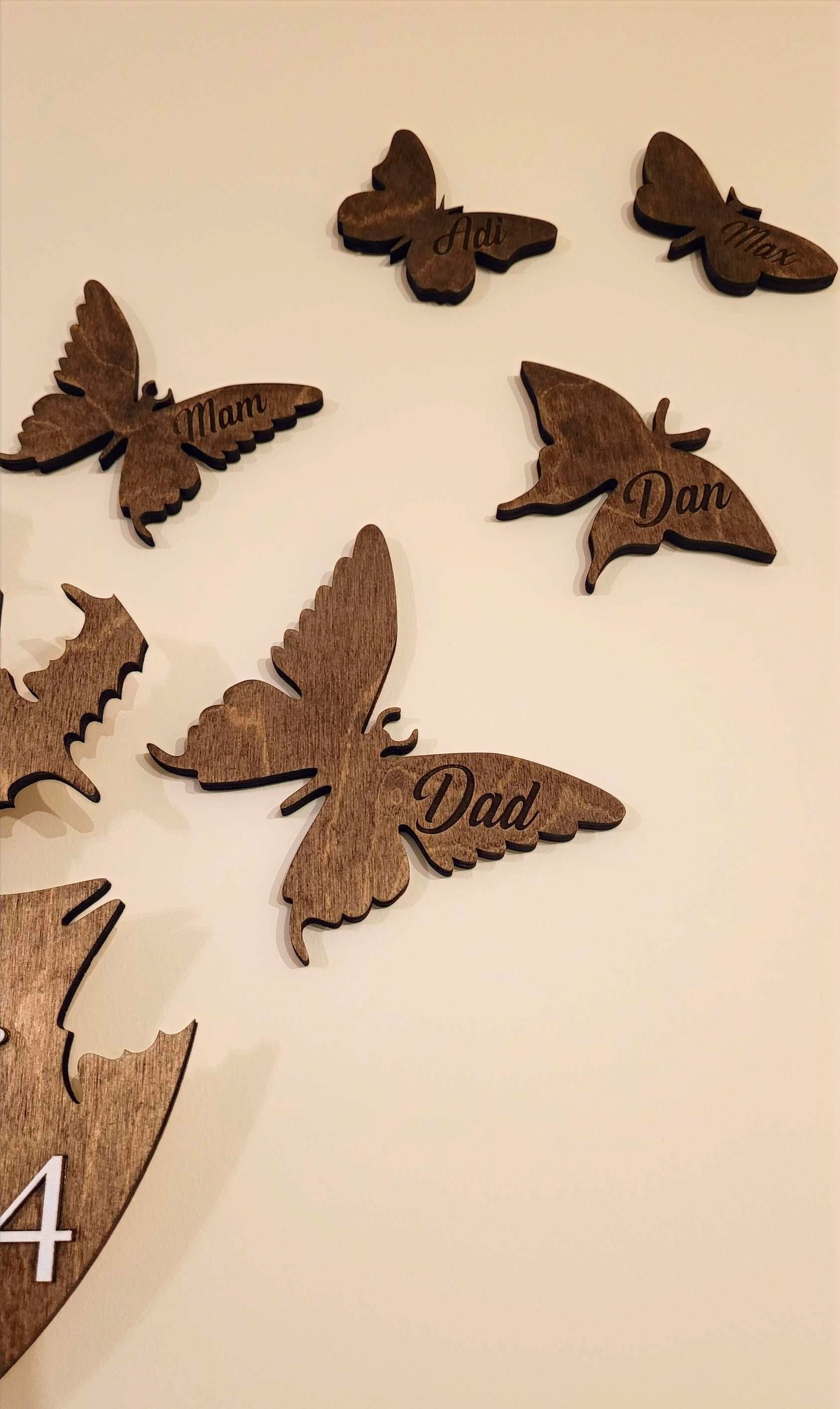 Wooden Wall Clock "Flying Butterflies", personalised