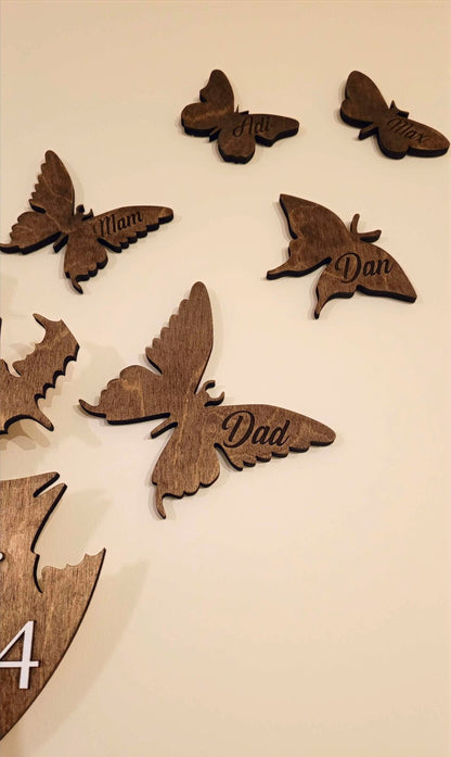 Wooden Wall Clock "Flying Butterflies", personalised