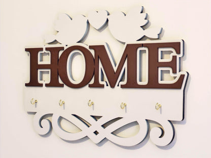 Wooden Wall Key holder "Home"