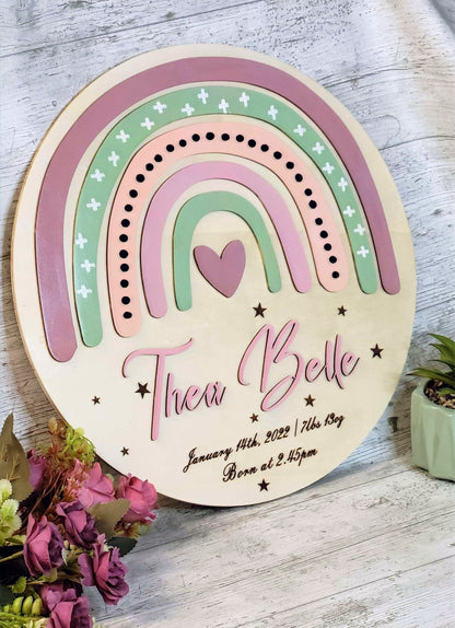 Nursery Rainbow Name Sign With Metrics