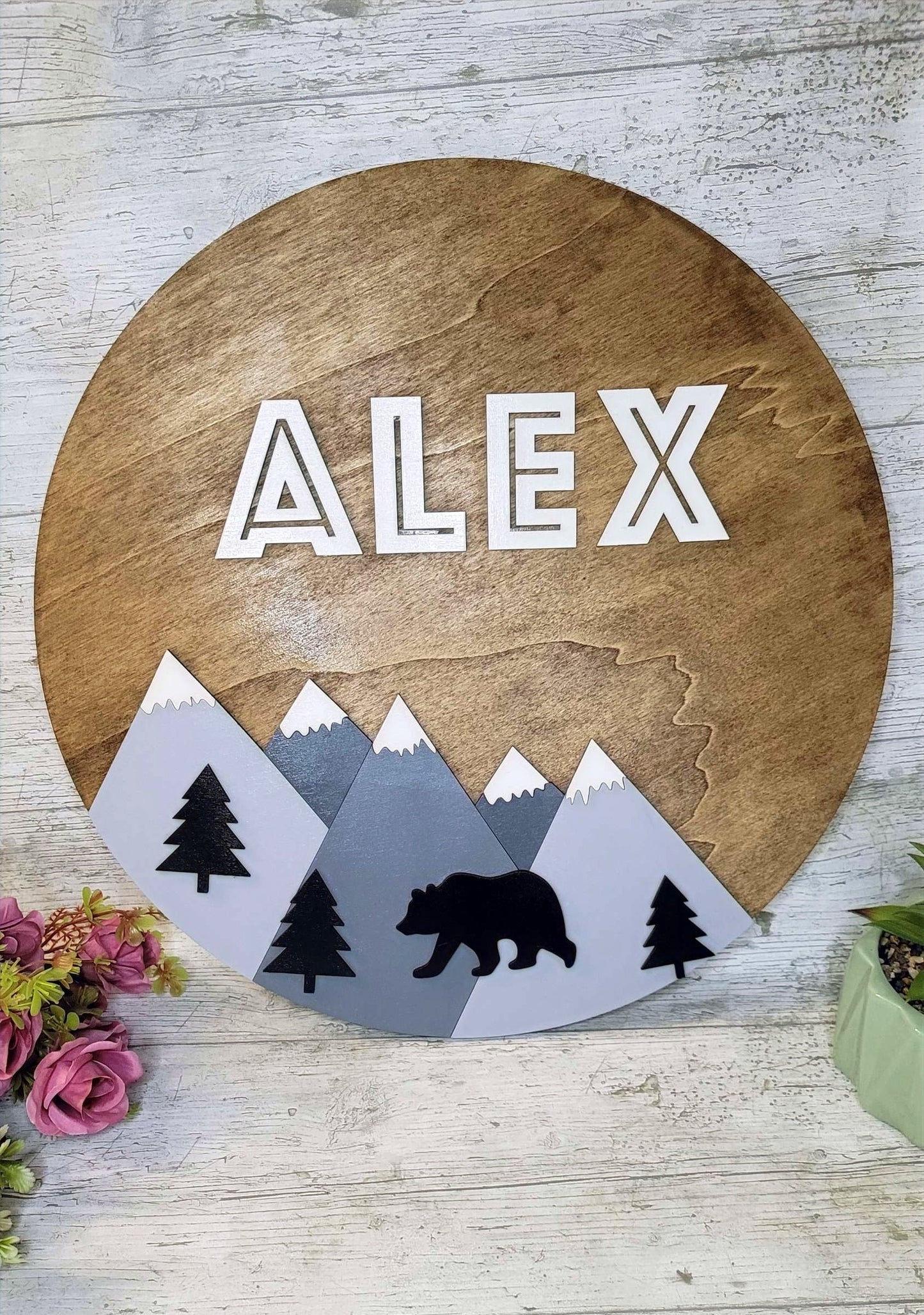 Nursery Mountain Name Sign | Bear Baby Boy Name