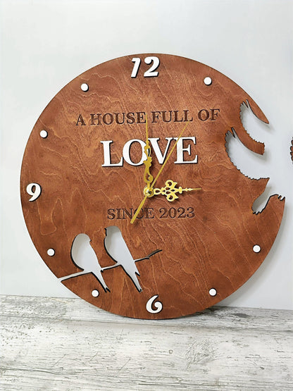 Wooden Wall Clock "Flying Birds", personalised