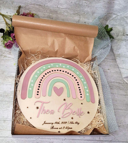 Nursery Rainbow Name Sign With Metrics