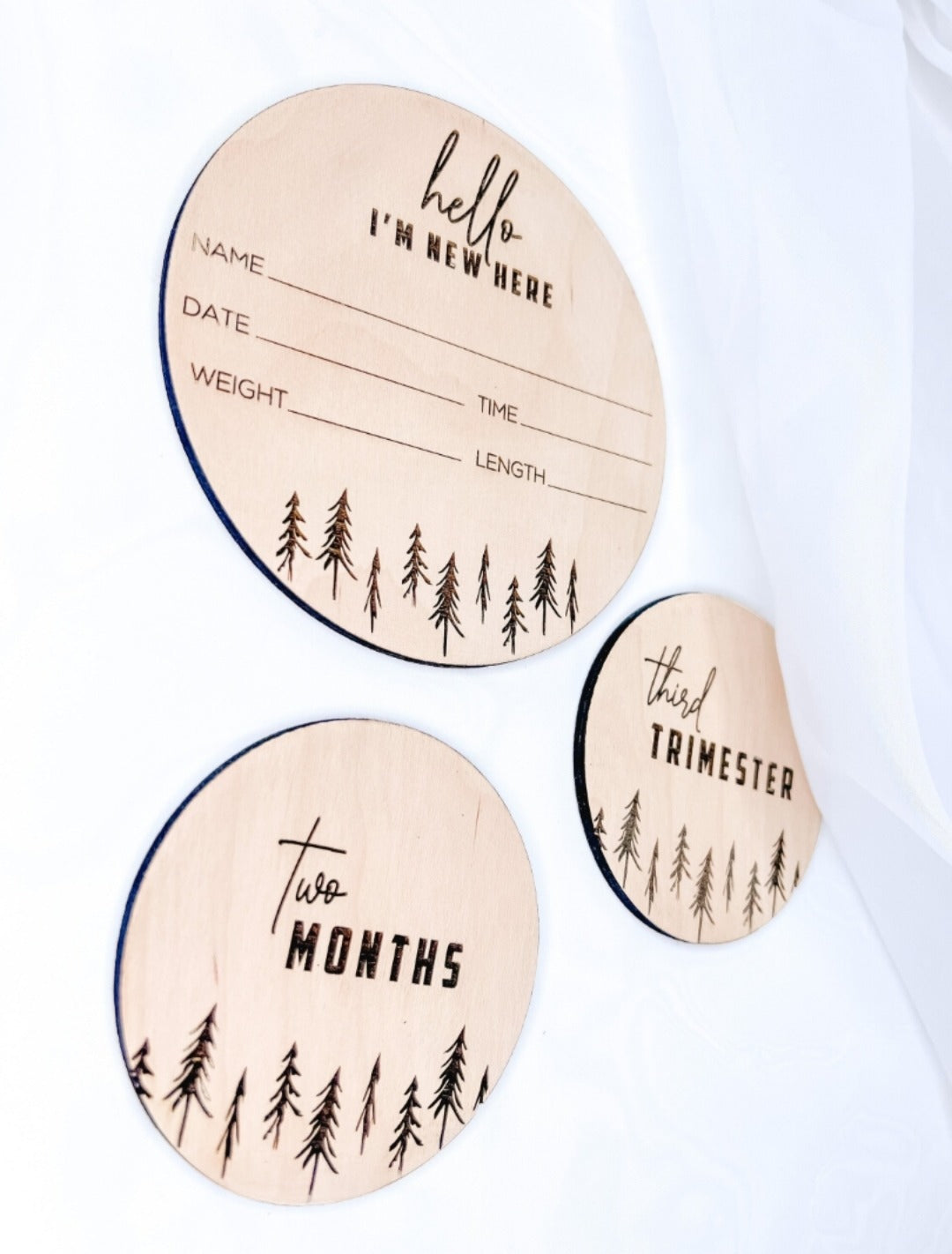 Wooden Baby Monthly Milestone Circles 1 Month to One Year Forest design