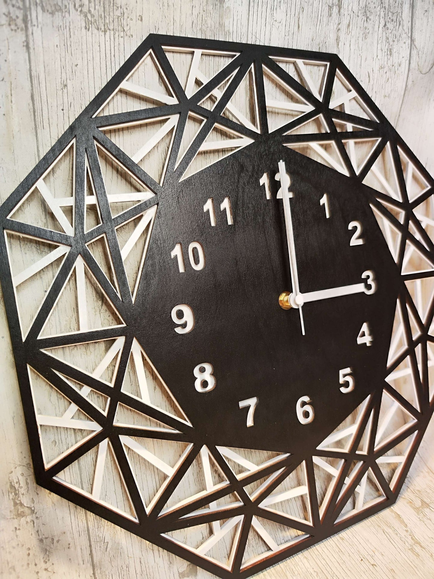 Wooden Wall Clock "Black&White" Geometric Design