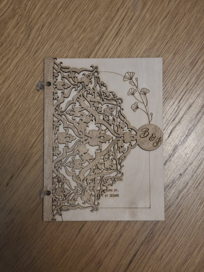 Personalised Wooden Wedding Invitation – Laser Cut Elegant Rustic Wedding Invite