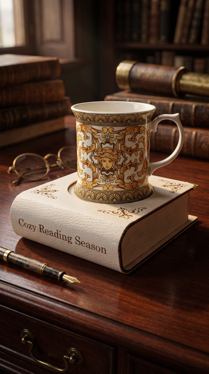 Wooden Book Coaster with Leatherette Cover