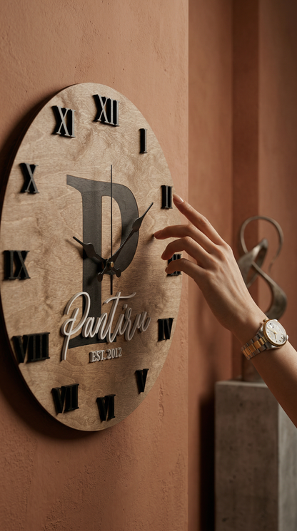Personalised Wooden Wall Clock with Name | Custom Family Clock Handmade