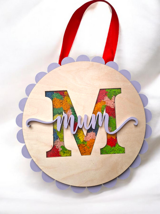 Muttertags-Holzschild – 30 cm rund, Mama-Wanddeko mit konserviertem Moos
