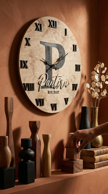 Personalised Wooden Wall Clock with Name | Custom Family Clock Handmade