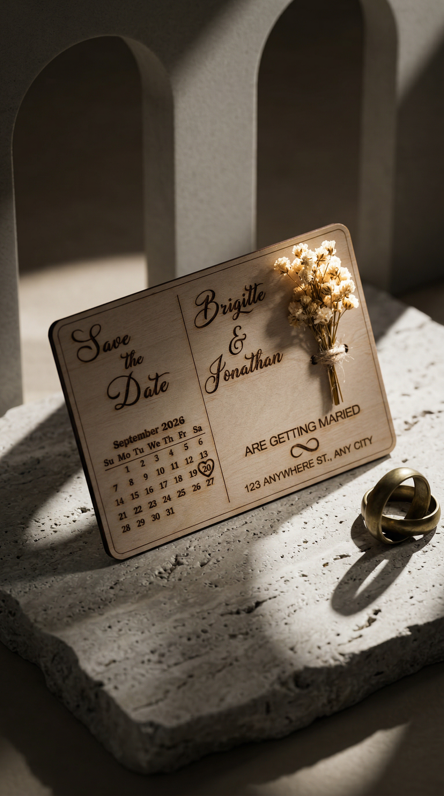 Personalised Wooden Save the Date Card – Engraved Rustic Wedding Announcement