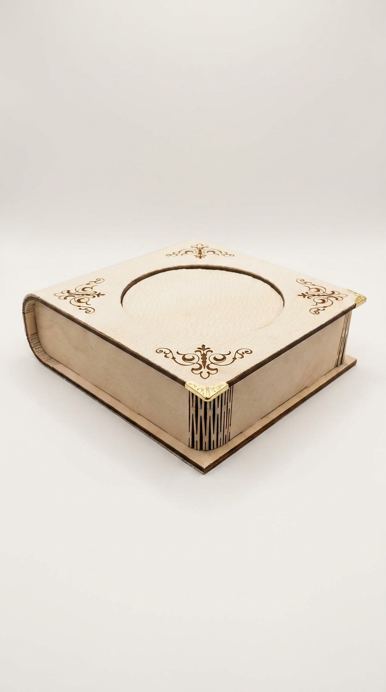 Wooden Book Coaster with Leatherette Cover