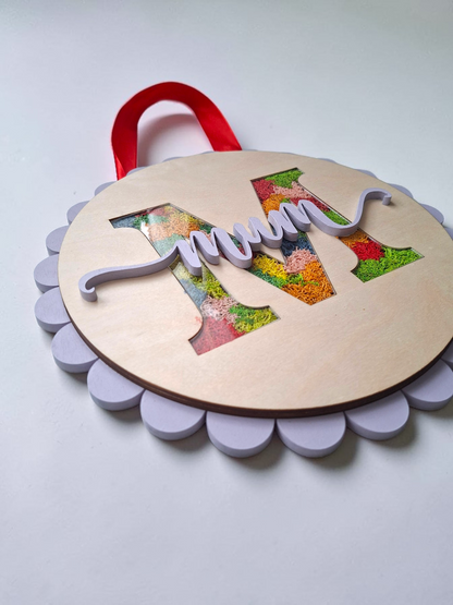 Mother’s Day Wooden Sign – 30cm Round Mum Wall Decor with Preserved Moss